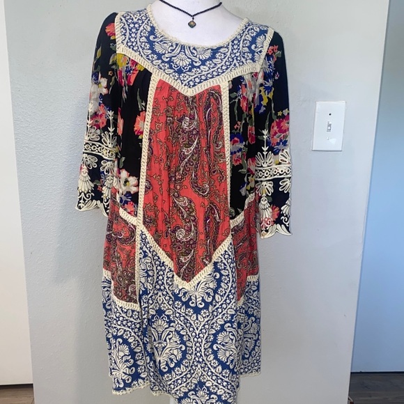 Anthropologie Vanessa Virginia Inez Swing Dress on Bohemian Paisley Floral SZ 4 - Picture 3 of 12